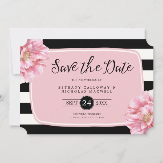 Floral Chic Photo Save the Date Card / Roze (Voorkant)