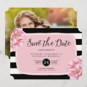 Floral Chic Photo Save the Date Card / Roze (Voorkant / Achterkant)