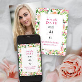 Floral Chic Pink Gold Editable Quinceanera Foto Save The Date