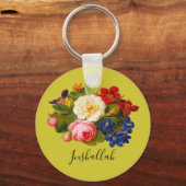 Floral Chic Pink White Rose Red Inshallah Green Sleutelhanger (Voorkant)