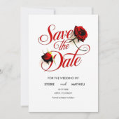 Floral Chic Red Rose Wedding Save The Date (Voorkant)
