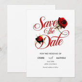 Floral Chic Red Rose Wedding Save The Date (Voorkant / Achterkant)