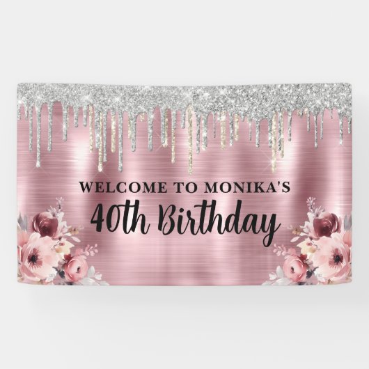 Floral Chic Roos Blush Roze druppelen Spandoek (Horizontaal)