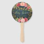 Floral chic rozen baby meisje douche welkom gunst handwaaier (Voorkant)