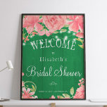 Floral chic rustic vrijgezellenfeest welkomstbord poster<br><div class="desc">Een afbeelding en een klastig vrijgezellenfeest poster met roze roze roze pinda's met roze roze tinten en roze roerlichten op een groene achtergrond van fern. Ideaal voor je lenteszomer | tuin |herfst najaar | vrijgezellenfeesten met landelijke thema's.</div>