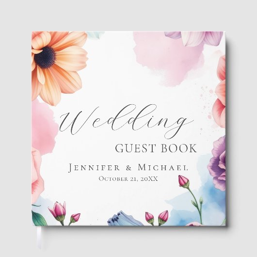 Floral Chic Simple Minimalist Modern Plain Wedding Gastenboek (Voorkant)