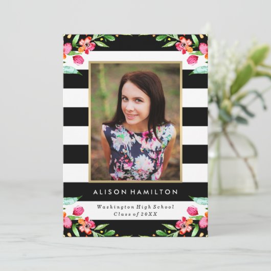 Floral Chic | Uitnodiging tot Afstuderen (Staand voorkant)