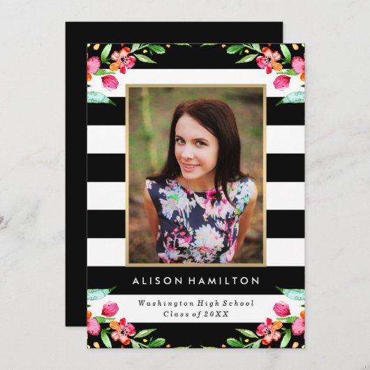 Floral Chic | Uitnodiging tot Afstuderen (Voorkant / Achterkant)