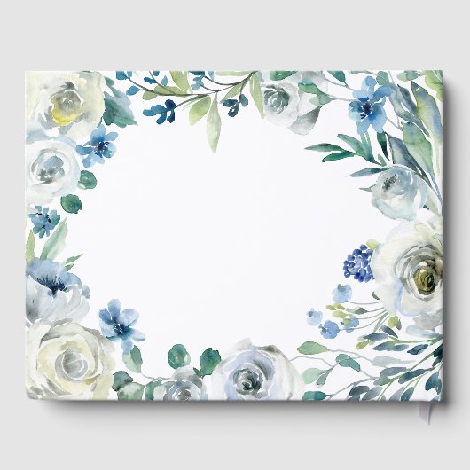 Floral Chic Wedding Blue Ivory Spring Waterverf Gastenboek (Achterkant)