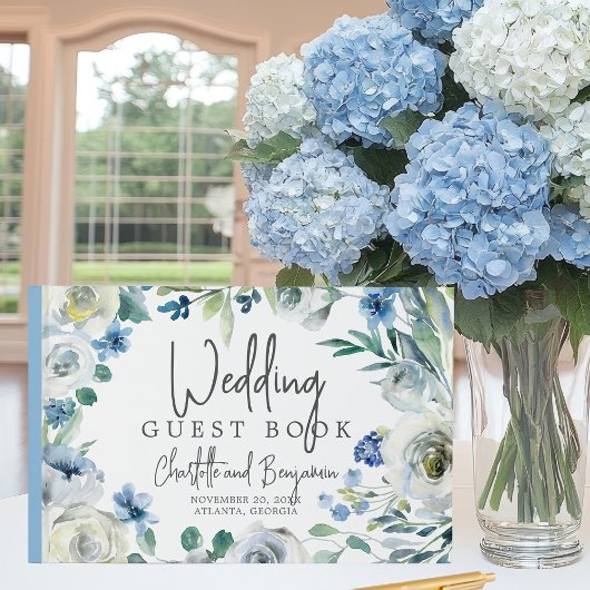 Floral Chic Wedding Blue Ivory Spring Waterverf Gastenboek