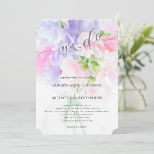 FLORAL CHIC WEDDING SWEET PEAS KAART (Staand voorkant)
