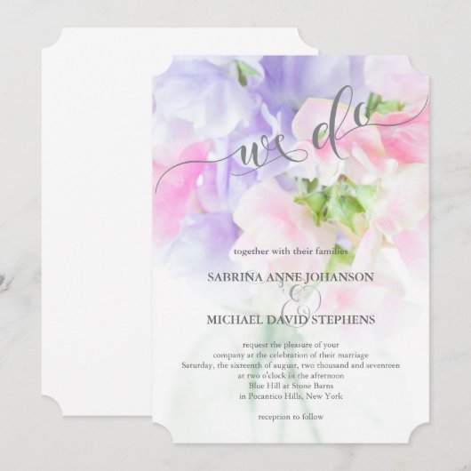 FLORAL CHIC WEDDING SWEET PEAS KAART (Voorkant / Achterkant)