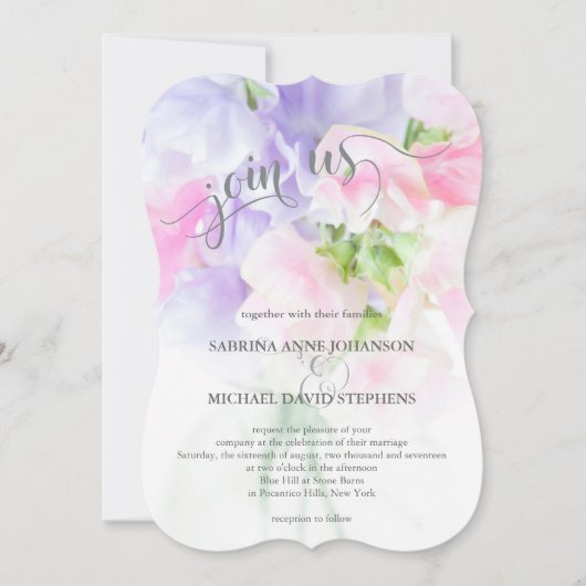 FLORAL CHIC WEDDING SWEET PEAS KAART (Voorkant)