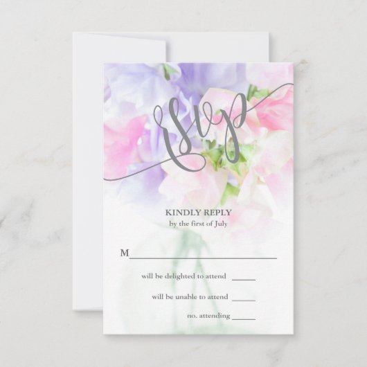 FLORAL CHIC WEDDING SWEET PEAS RSVP KAARTJE (Voorkant)