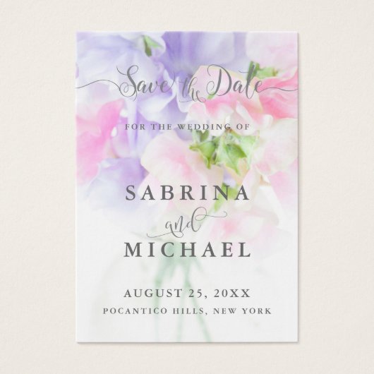 FLORAL CHIC WEDDING SWEET PEAS VISITEKAARTJE (Voorkant)