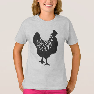 floral  chicken silhouette chickens t-shirt