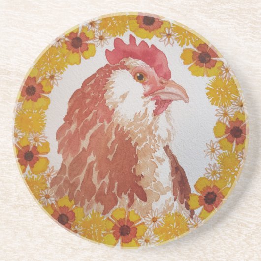 Floral Chicken Wreath Onderzetter (Voorkant)