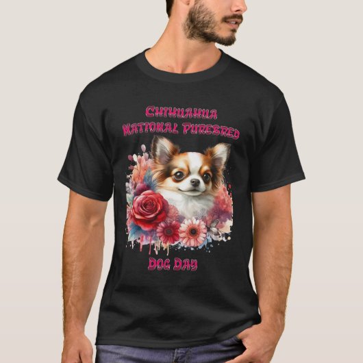 Floral Chihuahua A Petite Canine Bloeit T-shirt (Voorkant)
