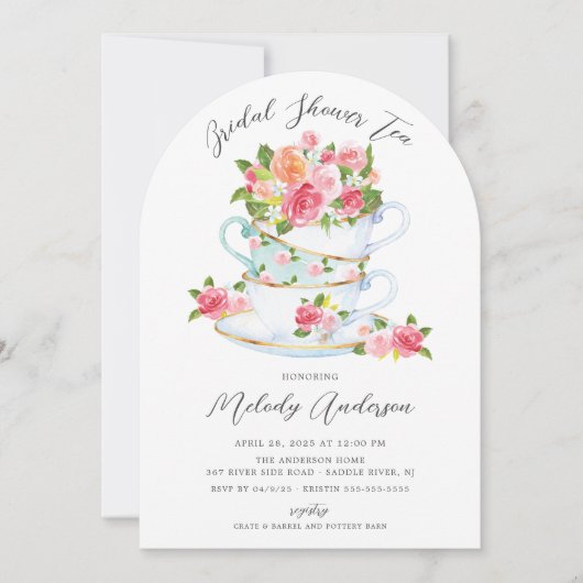 Floral China Tea Cup Bridal Shower Kaart (Voorkant)