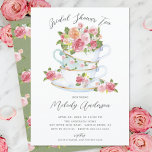 Floral China Tea Cup Bridal Shower Kaart<br><div class="desc">china-theebekers met  roze bloemen op een witte achtergrond met een coördinerende groene florale rug voor een extra speciale aanraking.</div>