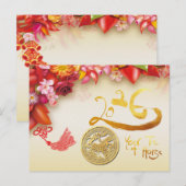 Floral Chinese gold Paper-cut Horse 2026 HpostC Feestdagenkaart (Voorkant / Achterkant)