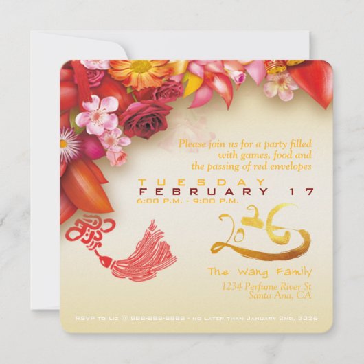 Floral Chinese gold Paper-cut Horse 2026 PSqInv (Voorkant)