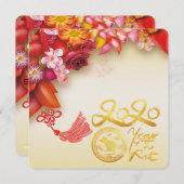 Floral Chinese gold Paper-cut Rat 2020 Party Sq (Voorkant / Achterkant)