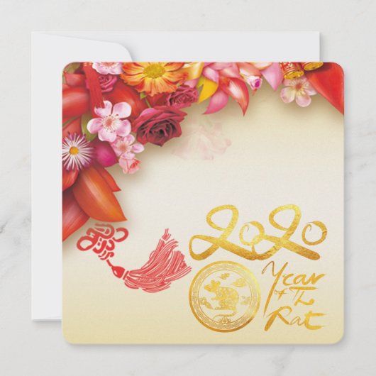 Floral Chinese gold Paper-cut Rat 2020 Party Sq (Voorkant)
