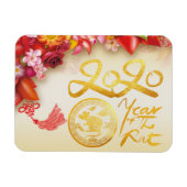 Floral-Chinese goudpapier Rat 2020 F Magnet Magneet (Horizontaal)