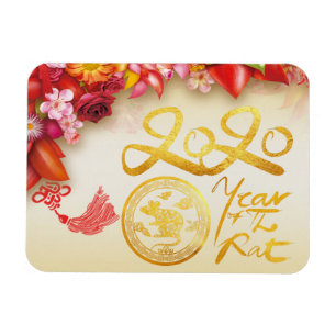 Floral-Chinese goudpapier Rat 2020 F Magnet Magneet