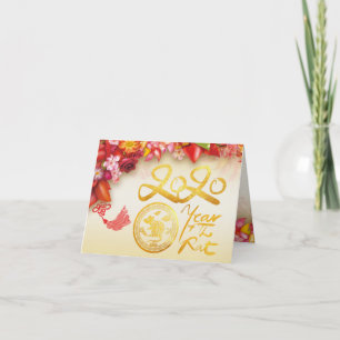Floral-Chinese goudpapier Rat Jaar SGC Feestdagen Kaart