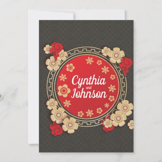 Floral Chinese Wedding Kaart (Achterkant)