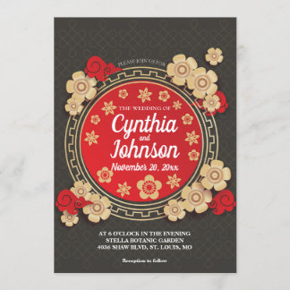 Floral Chinese Wedding Kaart