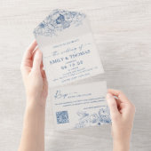 Floral Chinoiserie All in One Wedding Uitnodiging (Afscheurbaar)