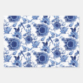 Floral Chinoiserie Blauw en Wit Aziatische Decoupa Inpakpapier Vel (Voorkant 2)