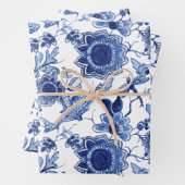 Floral Chinoiserie Blauw en Wit Aziatische Decoupa Inpakpapier Vel (In situ)