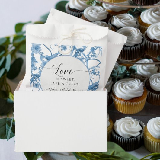 Floral Chinoiserie Blauw en Wit Toile Bridal Bedankzakje