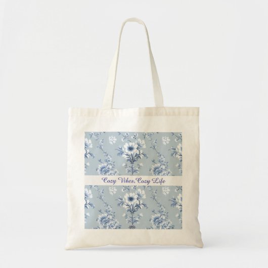 Floral Chinoiserie Blue Toile met aangepaste tekst Tote Bag (Voorkant)