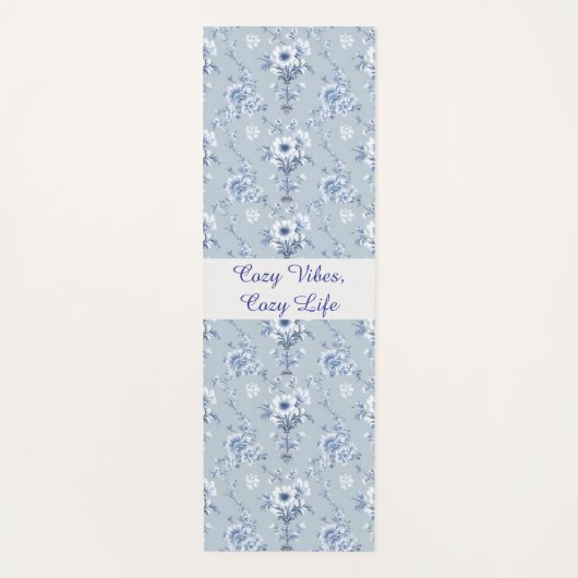 Floral Chinoiserie Blue Toile with custom text Yogamat (Voorkant)