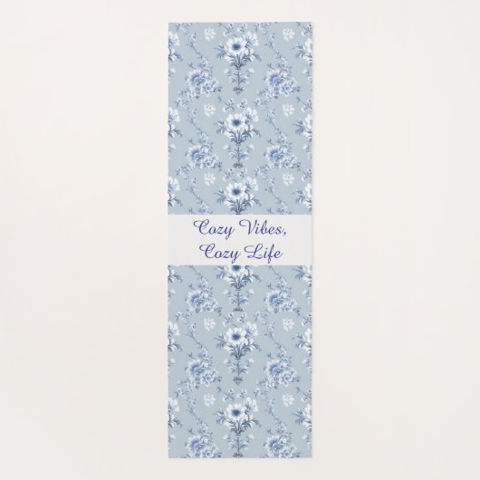 Floral Chinoiserie Blue Toile with custom text Yogamat (Achterkant)
