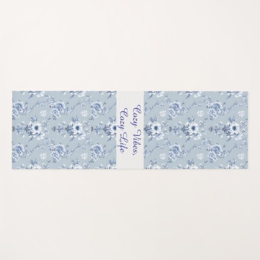 Floral Chinoiserie Blue Toile with custom text Yogamat (Voorkant (horizontaal))