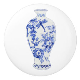 Floral Chinoiserie Blue White Dragonfly Ginger Jar Keramische Knop