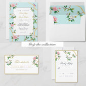 Floral Chinoiserie Blue & White Wedding Kaart