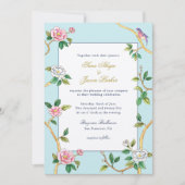 Floral Chinoiserie Blue & White Wedding Kaart (Voorkant)