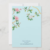 Floral Chinoiserie Blue & White Wedding Kaart (Achterkant)