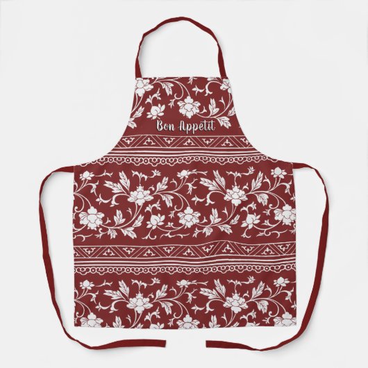 Floral  Chinoiserie Bon Appetit Red Apron Schort (Voorkant)