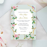 Floral Chinoiserie Gray Blue Wedding Invitation Kaart<br><div class="desc">Elegant en klasje Grijze Blauw en witte handbeschilderde waterverf-chinoiserie Bloemen,  takken en de uitnodiging voor het huwelijk van vogels. Perfect voor lente,  zomerbruiloft.</div>
