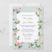 Floral Chinoiserie Gray Blue Wedding Invitation Kaart (Voorkant)