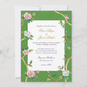 Floral Chinoiserie Green & Gold Lijst Wedding Kaart (Voorkant)