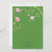 Floral Chinoiserie Green & Gold Lijst Wedding Kaart (Achterkant)